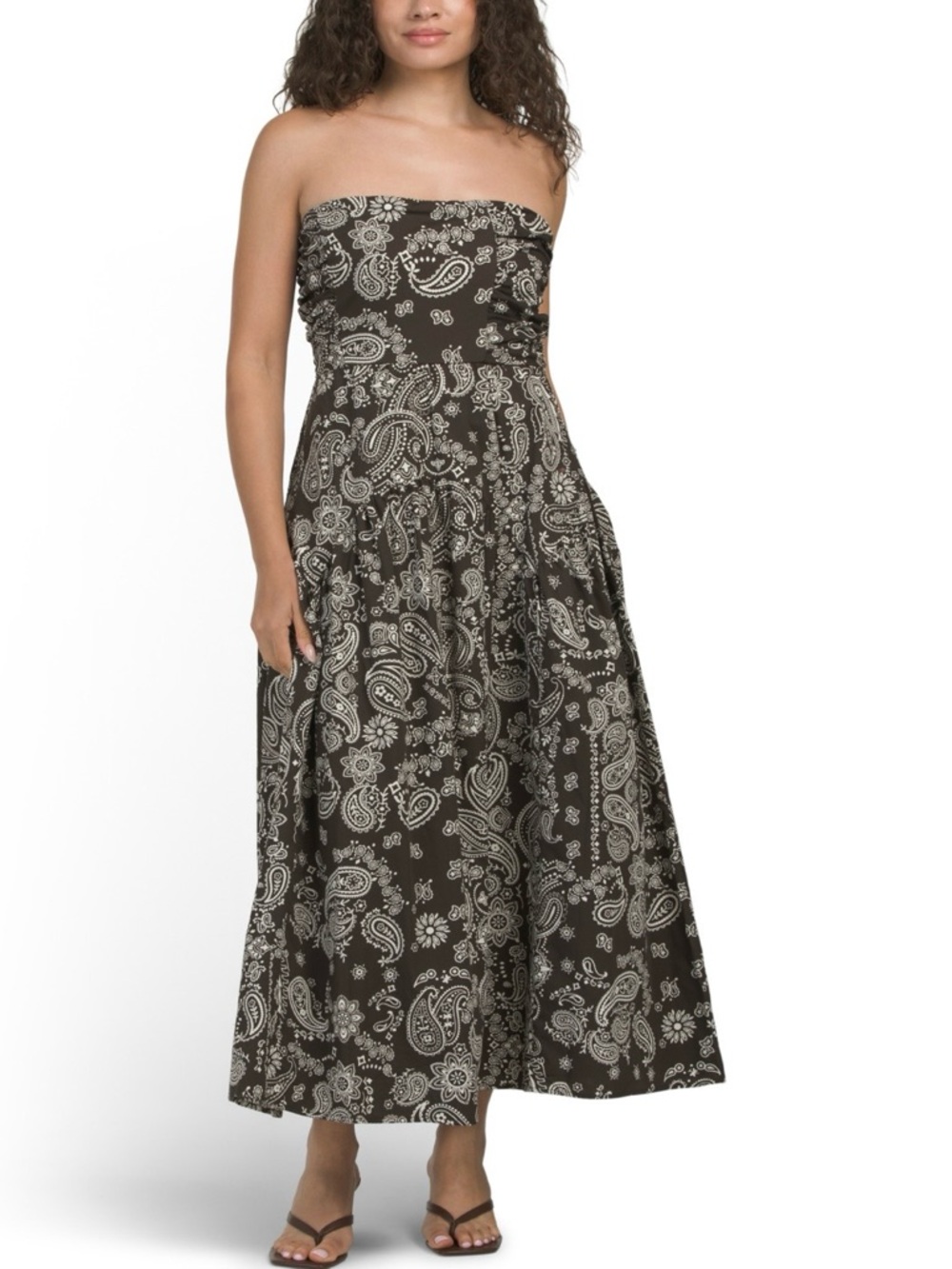 Band Of The Free Bandana Print Drop Waist Smocked Sleeveless Midi Dress Pockets